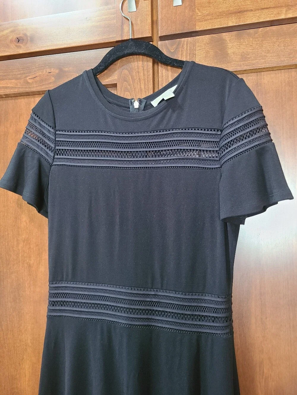MK Michael Kors Black Short Sleeve Lace-Trim Fit & Flare Dress Size Small